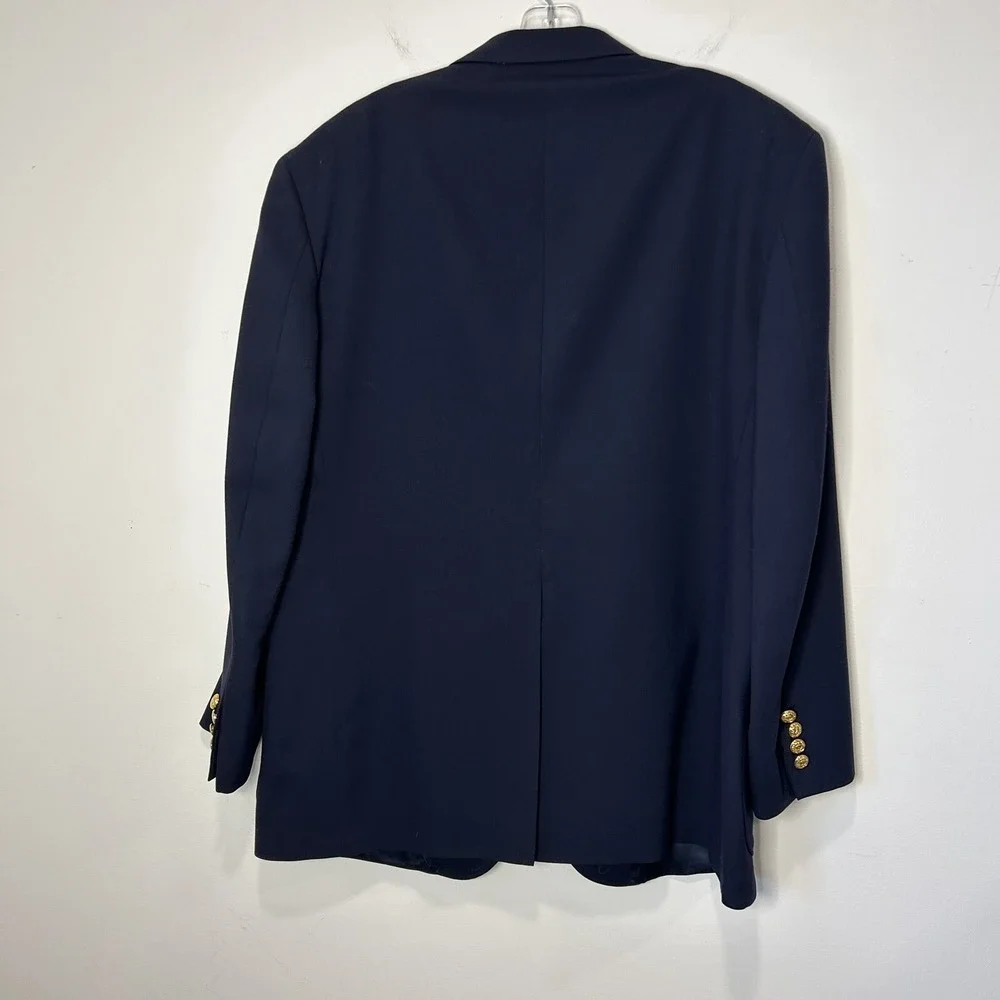 Lands End Men's 44R Wool Navy Blue Jacket Blazer Gold Crest Anchor Buttons EUC